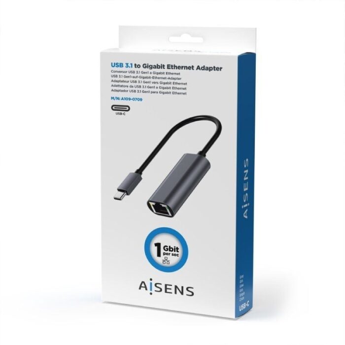 Adaptador USB Tipo-C Aisens A109-0709/ USB Tipo-C Macho - RJ45 Hembra/ 1000Mbps/ 15cm/ Gris