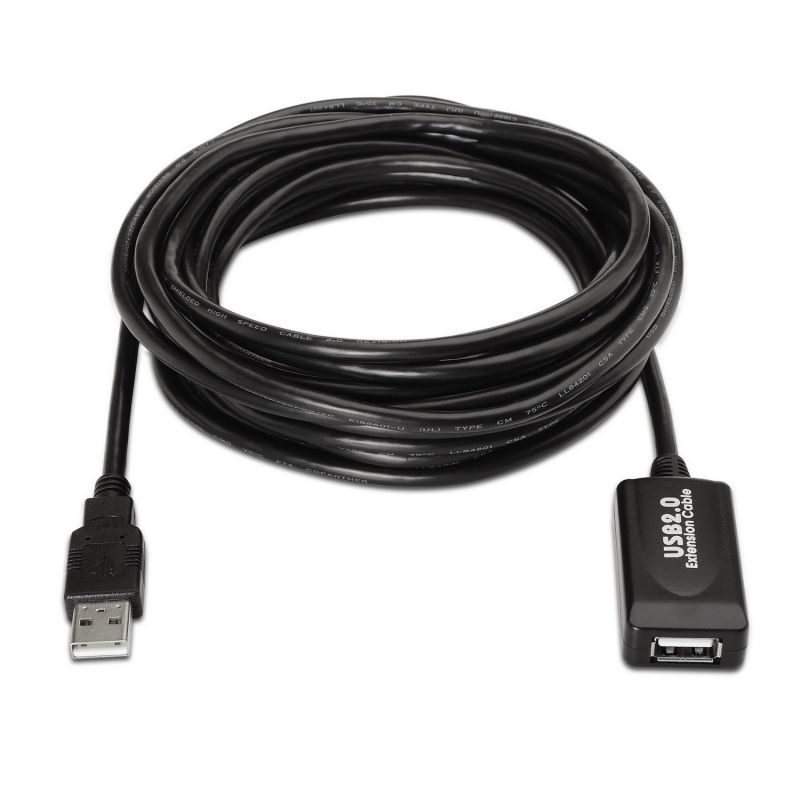 Cable Alargador USB 2.0 Aisens A101-0020/ USB Macho - USB Hembra/ Hasta 2.5W/ 60Mbps/ 15m/ Negro
