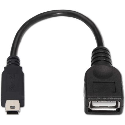 Cable USB 2.0 Aisens A101-0033/ MiniUSB Macho - USB Hembra/ Hasta 2.5W/ 60Mbps/ 15cm/ Negro