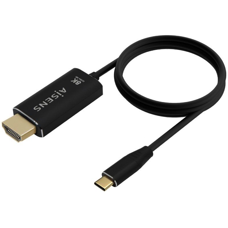 Cable Conversor Aisens A109-0712/ USB Tipo-C Macho/ HDMI 8K Macho/ Hasta 27W/ 6000Mbps/ 2m/ Negro