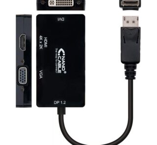Cable Conversor Nanocable 10.16.3301-BK/ Displayport Macho - VGA Hembra/ DVI Hembra/ HDMI Hembra