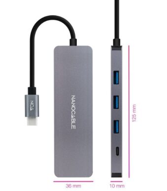 Hub USB Tipo-C Nanocable 10.16.4409/ 3xUSB/ 1xUSB Tipo-C/ Gris