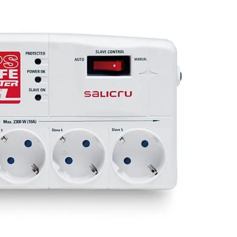 Regleta con interruptor Salicru SAFE MASTER/ 5 Tomas de corriente/ 1 Master/ 2 USB/ Cable 1.8m/ Blanca