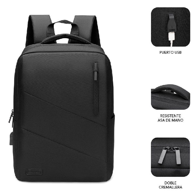 Mochila Subblim City Backpack para Portátiles hasta 15.6"/ Puerto USB/ Negra