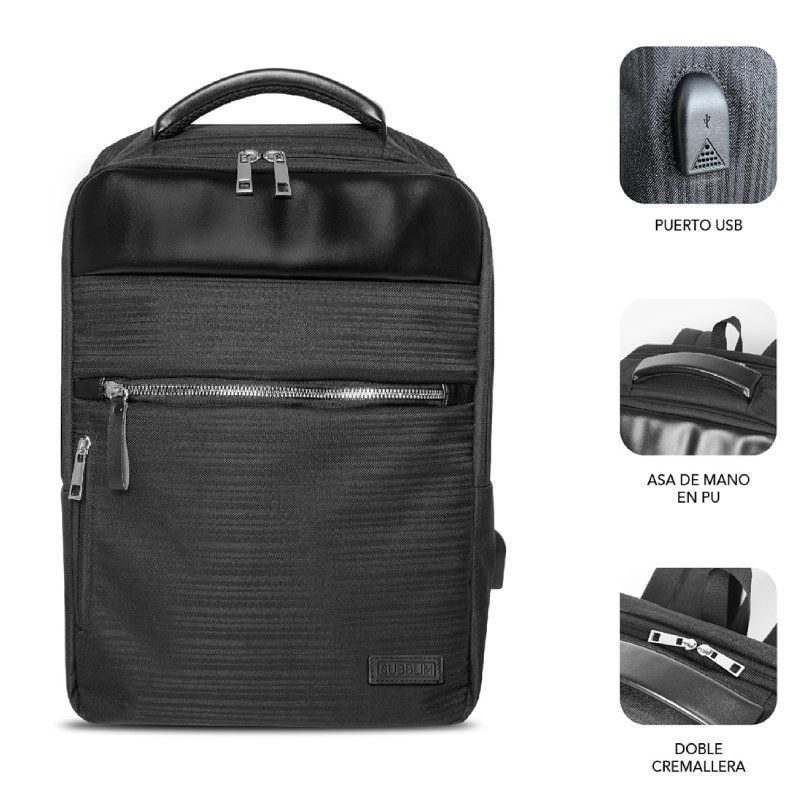 Mochila Subblim Business V2 AP Backpack para Portátiles hasta 15.6"/ Puerto USB/ Negra