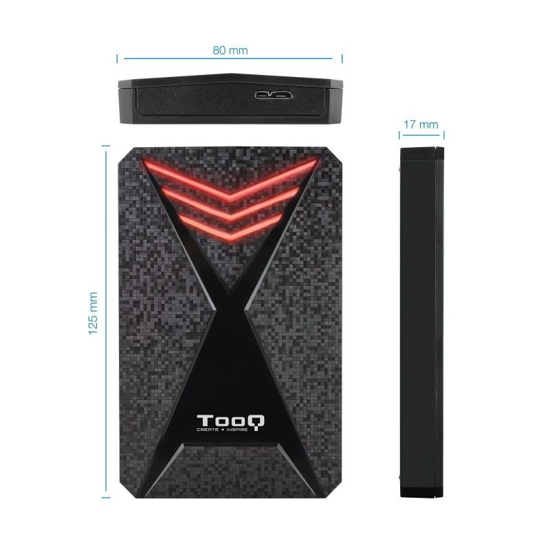 Caja Externa Gaming para Disco Duro de 2.5" TooQ TQE-2550RGB/ USB 3.1/ Sin tornillos
