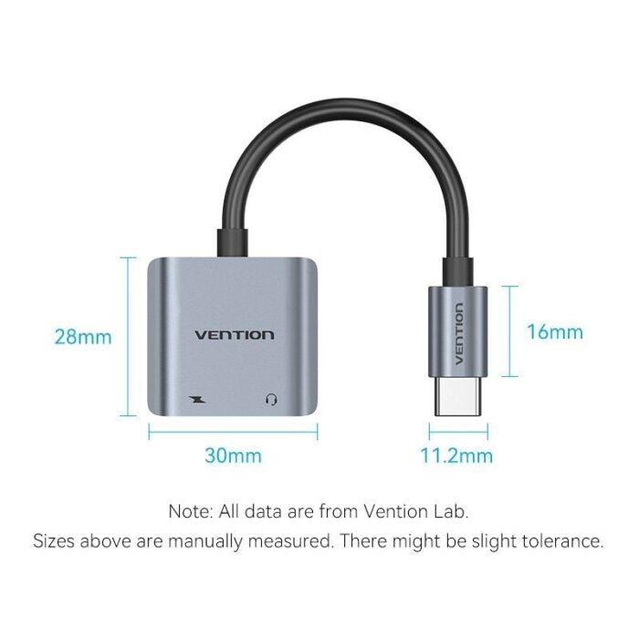 Conversor USB Tipo-C Vention BGZHA/ USB Tipo-C Macho - 2x USB Tipo-C Hembra (Audio y Carga)