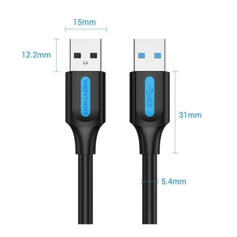 Cable USB 3.0 Vention CONBF/ USB Macho - USB Macho/ 5Gbps/ 1m/ Negro