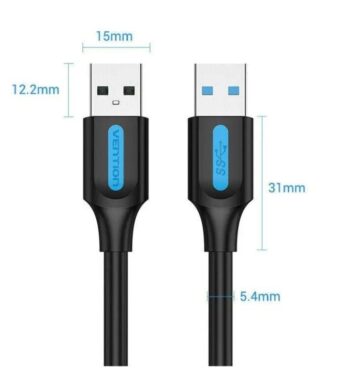 Cable USB 3.0 Vention CONBI/ USB Macho - USB Macho/ 5Gbps/ 3m/ Negro