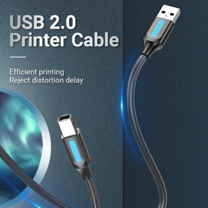 Cable USB 2.0 Impresora Vention COQBF/ USB Tipo-B Macho - USB Macho/ 480Mbps/ 1m/ Negro