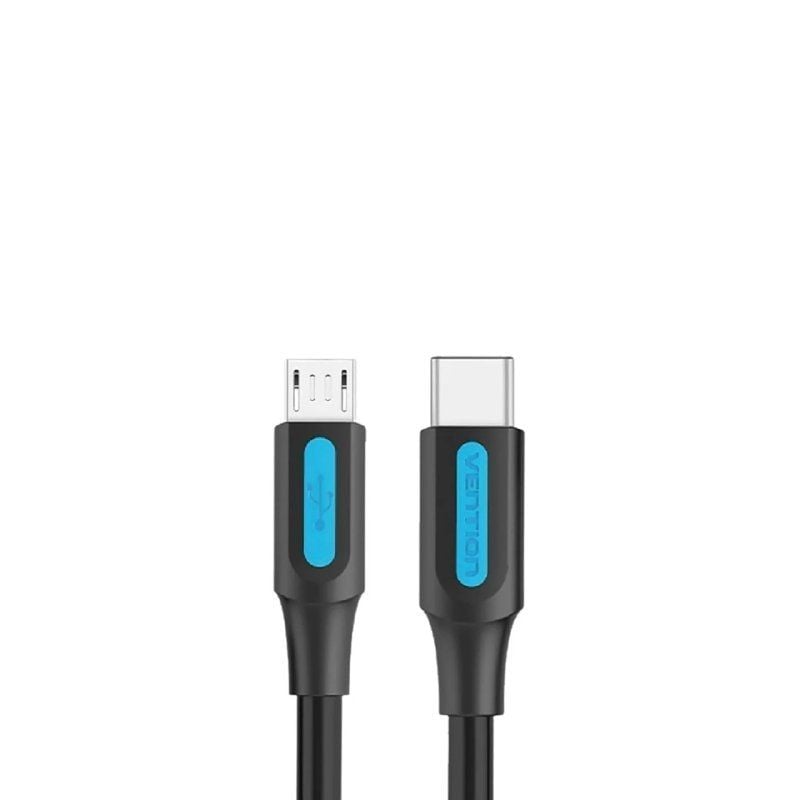 Cable USB 2.0 Tipo-C Vention COVBH/ USB Tipo-C Macho - MicroUSB Macho/ Hasta 10W/ 480Mbps/ 2m/ Negro