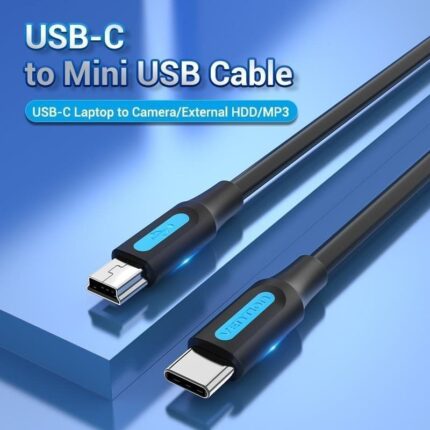 Cable USB 2.0 Tipo-C Vention COWBD/ USB Tipo-C Macho - MiniUSB Macho/ Hasta 10W/ 480Mbps/ 50cm/ Negro