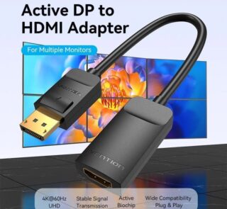 Cable Conversor Vention HBZBB/ DisplayPort Macho - HDMI 4K Hembra/ 15cm/ Negro