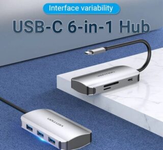 Docking USB Tipo-C Vention TNHHB/ 3xUSB/ 1xUSB Tipo-C PD/ 1xLector Tarjetas SD y MicroSD/ Gris