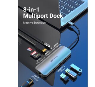 Docking USB Tipo-C Vention TOKHB/ 1xHDMI/ 3xUSB/ 1xUSB Tipo-C PD/ 1xRJ45/ 1xLector Tarjetas SD y MicroSD/ Gris
