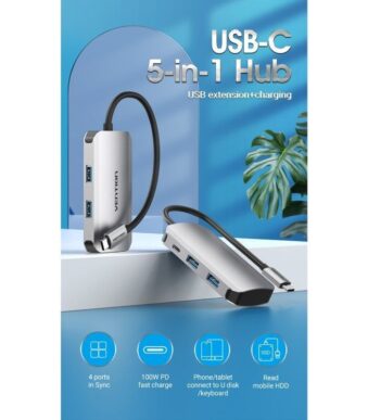 Hub USB Tipo-C Vention TNBHB/ 4xUSB/ 1xUSB Tipo-C PD