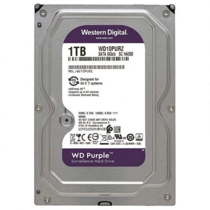 Disco Duro Western Digital WD Purple Surveillance 1TB/ 3.5"/ SATA III/ 64MB