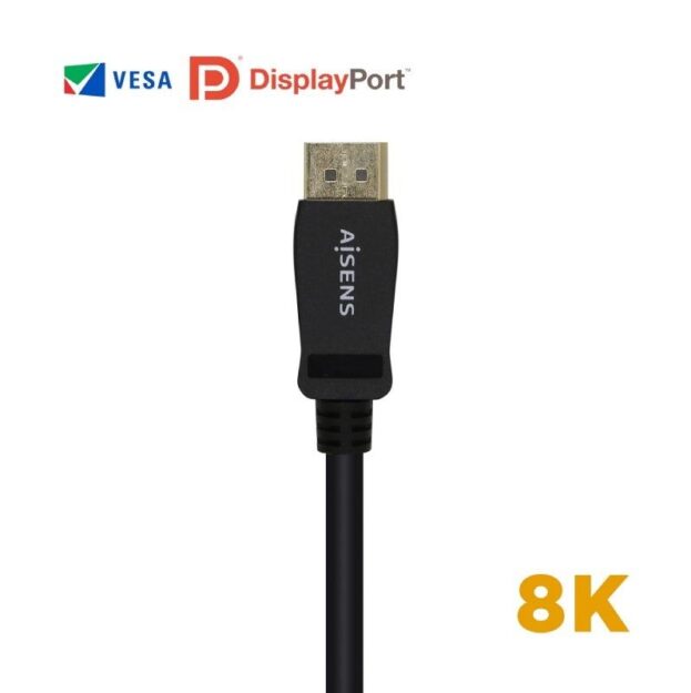 Cable Displayport 1.4 8K Aisens A149-0432/ Displayport Macho - Displayport Macho/ 2m/ Certificado/ Negro