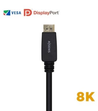 Cable Displayport 1.4 8K Aisens A149-0433/ Displayport Macho - Displayport Macho/ 3m/ Certificado/ Negro