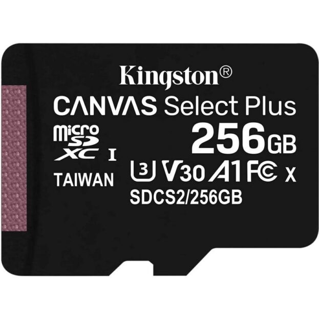Tarjeta de Memoria Kingston CANVAS Select Plus 256GB microSD XC/ Clase 10/ 100MBs