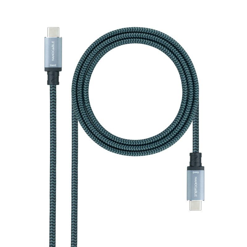 Cable USB 3.1 Nanocable 10.01.4101-L150-COMB/ USB Tipo-C Macho - USB Tipo-C Macho/ Hasta 100W/ 20Gbps/ 1.5m/ Gris y Negro