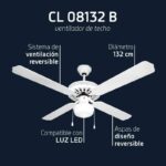 Ventilador de Techo Orbegozo CL 08132 B/ 60W/ 4 Aspas 132cm/ 3 velocidades