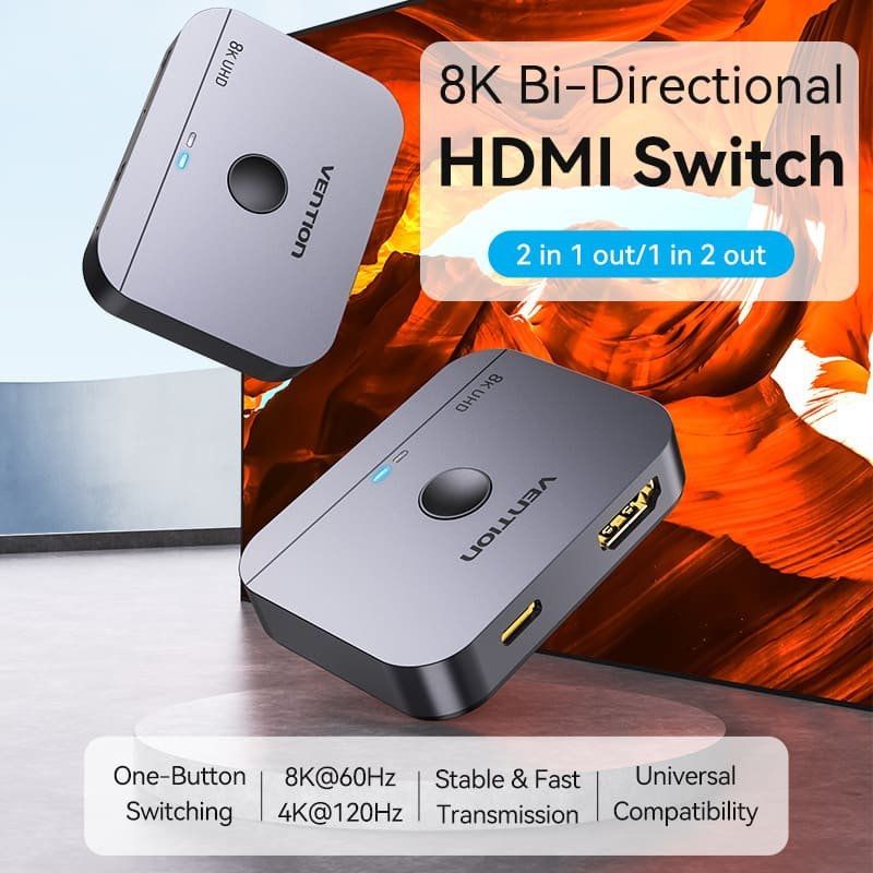Switch Conmutador 8K HDMI 2.1 Bidireccional Vention AKPH0 HDMI Hembra/USB-C Hembra - 2x HDMI Hembra