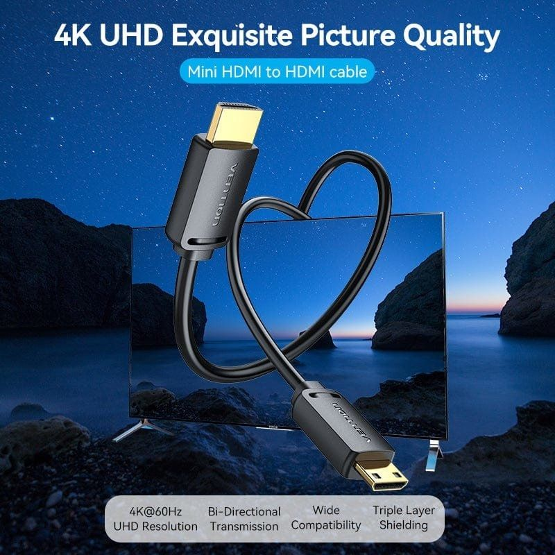 Cable HDMI 4K Vention AGHBF/ HDMI Macho - Mini HDMI Macho/ 1m/ Negro