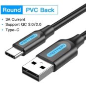 Cable USB 2.0 Tipo-C Vention COKBI/ USB Macho - USB Tipo-C Macho/ Hasta 60W/ 480Mbps/ 3m/ Gris