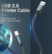 Cable USB 2.0 Impresora Vention COQBH/ USB Tipo-B Macho - USB Macho/ 480Mbps/ 2m/ Negro