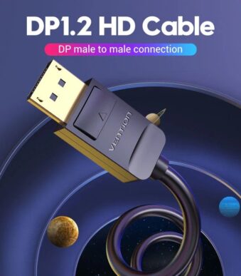 Cable Displayport 1.2 4K Vention HACBI/ Displayport Macho - Displayport Macho/ 3m/ Negro