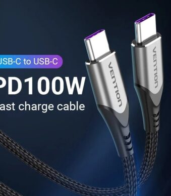 Cable USB 2.0 Tipo-C 5A 100W Vention TAEHH/ USB Tipo-C Macho - USB Tipo-C Macho/ Hasta 100W/ 480Mbps/ 2m/ Gris