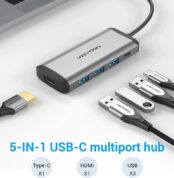 Docking USB Tipo-C Vention CNBHB/ 1xHDMI/ 3xUSB/ 1xUSB Tipo-C PD/ Gris