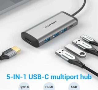 Docking USB Tipo-C Vention CNBHB/ 1xHDMI/ 3xUSB/ 1xUSB Tipo-C PD/ Gris
