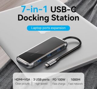 Docking USB Tipo-C Vention TFKHB/ 1xHDMI 4K/ 3xUSB/ 1xRJ45/ 1xVGA/ 1xUSB Tipo-C PD/ Gris