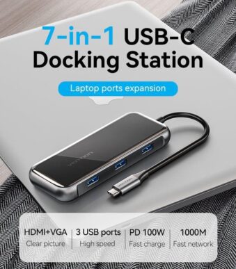 Docking USB Tipo-C Vention TFKHB/ 1xHDMI 4K/ 3xUSB/ 1xRJ45/ 1xVGA/ 1xUSB Tipo-C PD/ Gris
