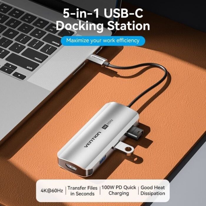 Docking USB Tipo-C Vention TQDHB/ 1xHDMI 4K/ 3xUSB/ 1xUSB Tipo-C PD/ Gris