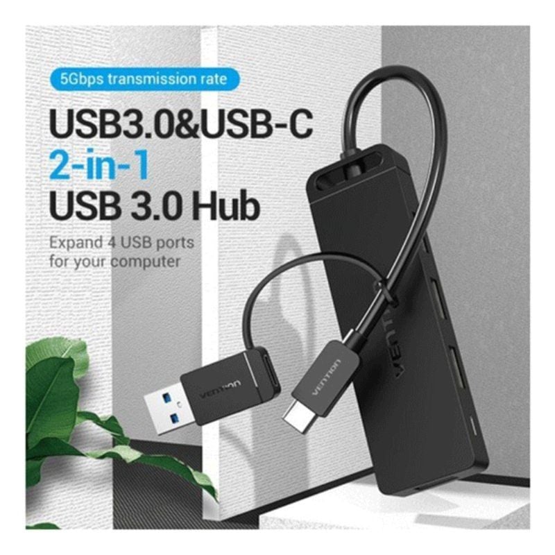 Hub USB 3.0 y Tipo-C Vention CHTBB/ 4xUSB/ USB Tipo-C PD