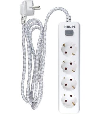 Regleta con Interruptor Philips SPN3042WA/10/ 4 Tomas de Corriente/ 2 USB/ Cable 2m/ Blanco