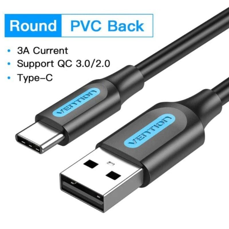 Cable USB 2.0 Tipo-C Vention COKBC/ USB Macho - USB Tipo-C Macho/ Hasta 60W/ 480Mbps/ 25cm/ Gris