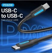 Cable USB 2.0 Tipo-C Vention COSBI/ USB Tipo-C Macho - USB Tipo-C Macho/ Hasta 60W/ 480Mbps/ 3m/ Negro
