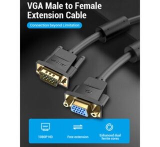 Cable Alargador SVGA Vention DAGBF/ VGA Macho - VGA Hembra/ 1m/ Negro