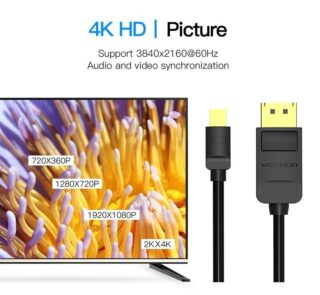 Cable Conversor Vention HAABG/ Mini DisplayPort Macho - DisplayPort Macho/ 1.5m/ Negro