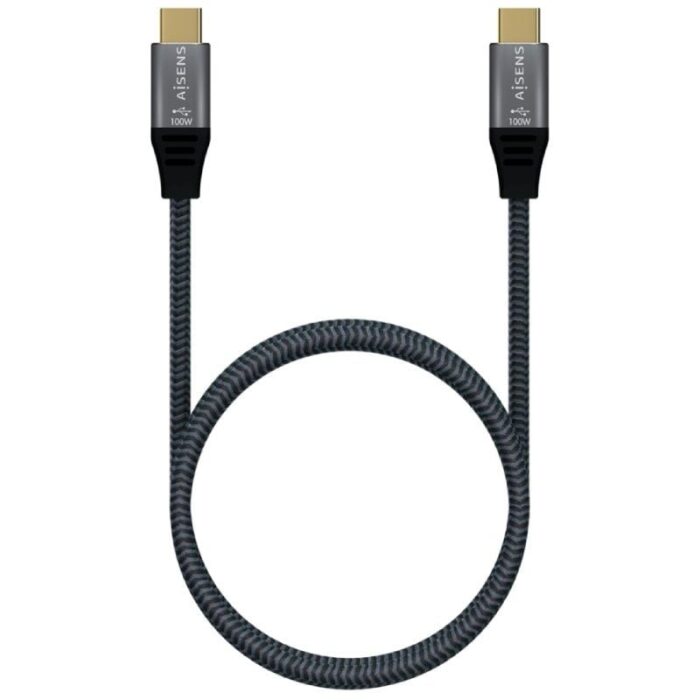 Cable USB 3.2 Tipo-C Aisens A107-0671 20GBPS 100W/ USB Tipo-C Macho - USB Tipo-C Macho/ Hasta 100W/ 2500Mbps/ 1m/ Gris