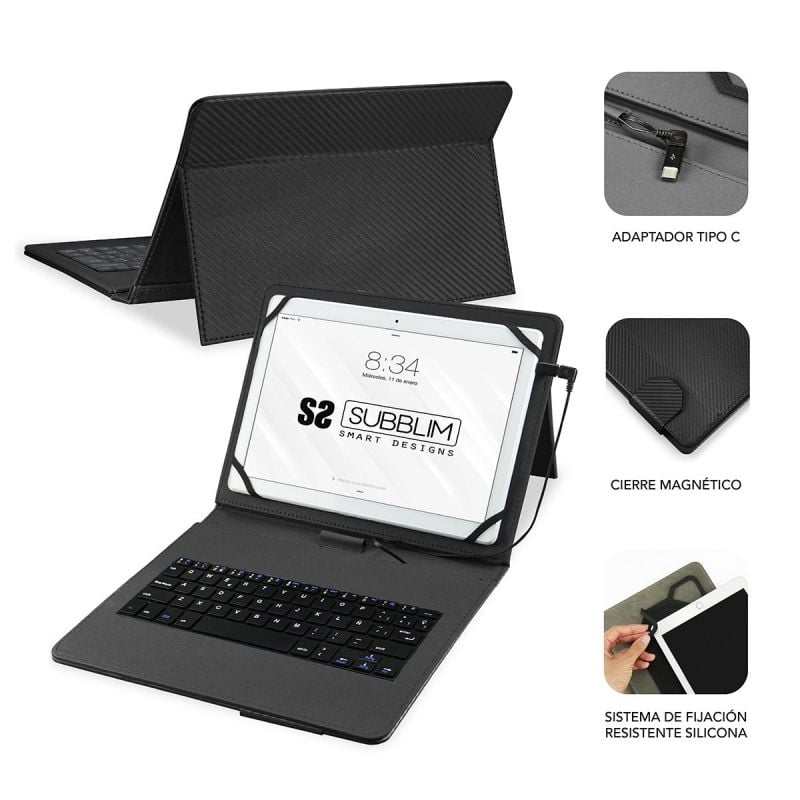 Funda con Teclado Subblim Keytab Pro USB para Tablets de 10.1"-11"/ Negra