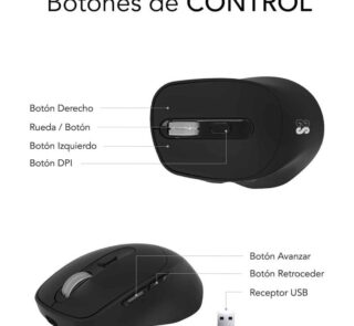 Ratón Ergonómico Inalámbrico por Bluetooth/ 2.4GHz Subblim Comfort Ergo Dual Battery/ Batería recargable/ Hasta 2400 DPI/ Negro