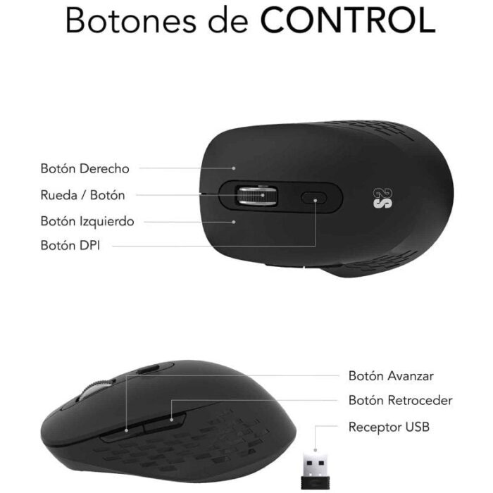 Ratón Ergonómico Inalámbrico por Bluetooth/ 2.4GHz Subblim Curve Ergo Dual Battery/ Batería recargable/ Hasta 1600 DPI/ Negro