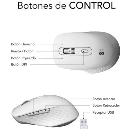 Ratón Ergonómico Inalámbrico por Bluetooth/ 2.4GHz Subblim Curve Ergo Dual Battery/ Batería recargable/ Hasta 1600 DPI/ Blanco