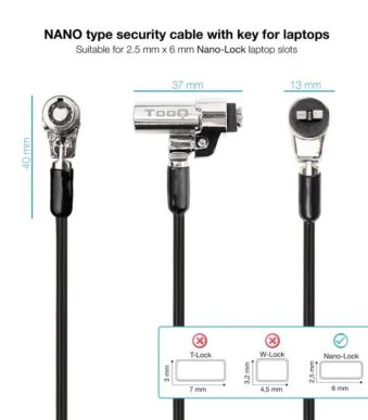 Cable de Seguridad Tipo NANO para Portátiles TooQ TQCLKC0045-G/ 1.5m