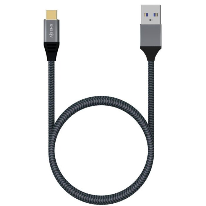 Cable USB 3.1 Tipo-C Aisens A107-0630/ USB Tipo-C Macho - USB Macho/ Hasta 27W/ 1250Mbps/ 50cm/ Gris
